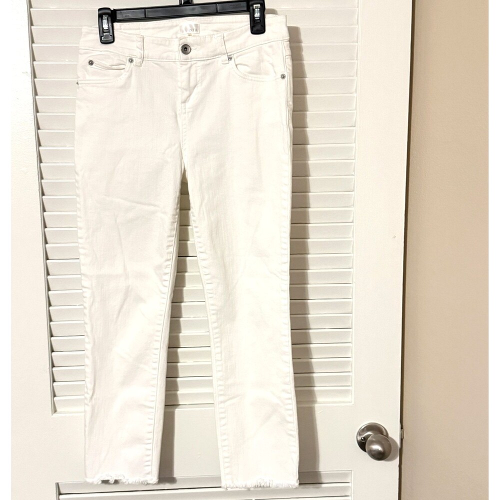 Ecru Straight Leg Ankle Jeans Ivory Size 2 Raw Frayed Hem Fringe